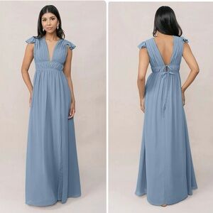 Revelry Cora Chiffon Flutter Sleeve Bridesmaid Dress French Blue Size 4